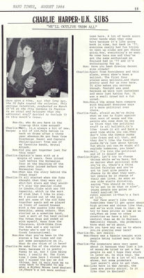 Hard Times Vol 1 No 1 (August 1984) Charlie Harper Interview p11