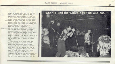 Hard Times Vol 1 No 1 (August 1984) Charlie Harper Interview p13