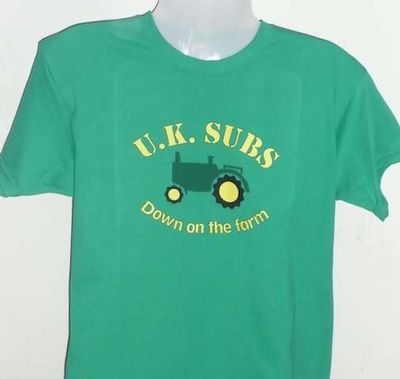 UK Subs 'Down On The Farm' tractor t-shirt designed by Charlie Harper - click image to enlarge
