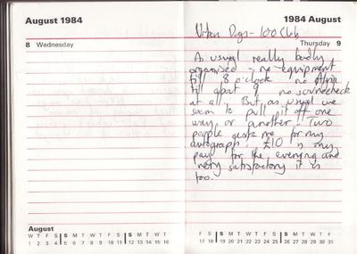 Matthew Best Diary entry for 9 August 1984 - click to enlarge