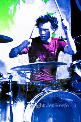 Jamie Oliver - drums - click image to enlarge. Photograph courtesy of Jez Keefe. No copying of Jez's work without permission. www.jezkeefephotography.com