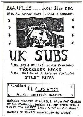 Original flyer for UK Subs Marples gig - click image to enlarge